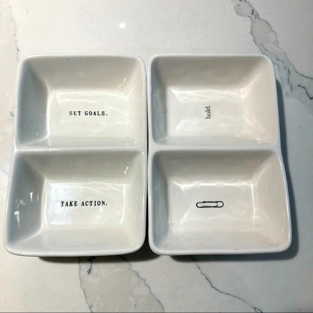 RAE DUNN Set Goals Take Action Hold Paperclip Desk Trinket Dishes